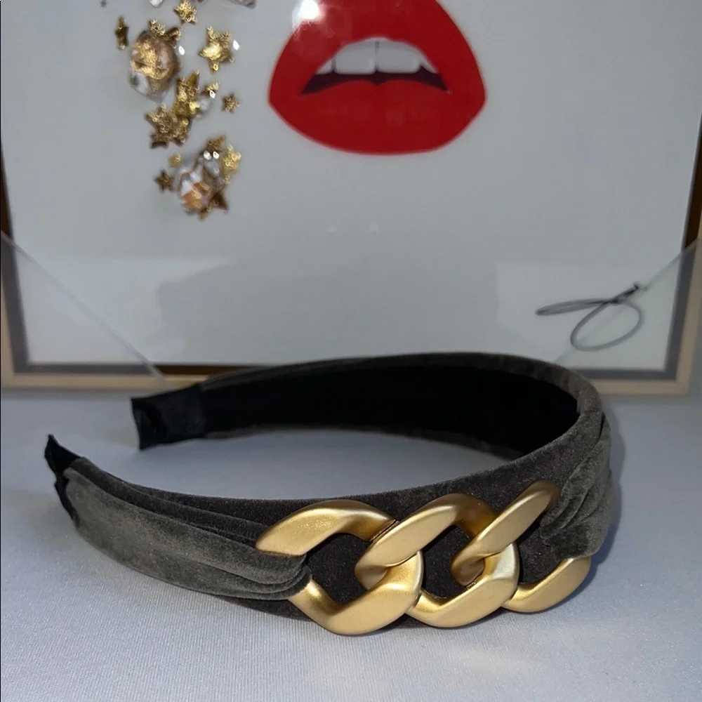 Buyers Choice One Velvet Fashion Headband with Gold Chain